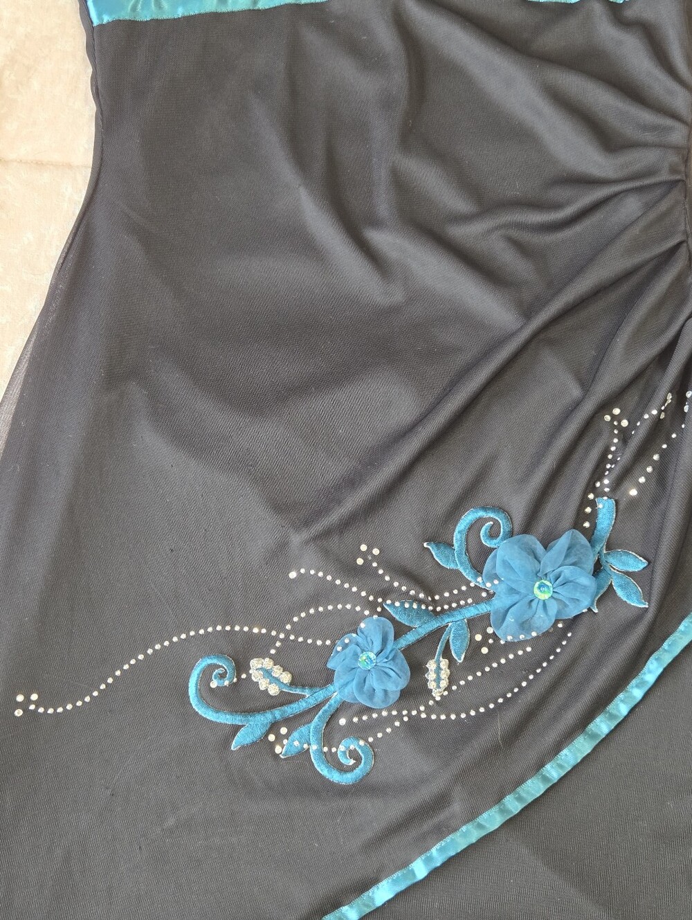 Vintage Mariposa Black Mesh Teal Midi Dress Floral Embroidery Y2K Sz M Fits S - Picture 14 of 14